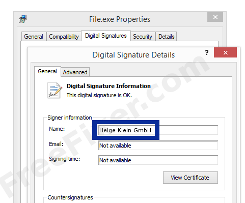 Screenshot of the Helge Klein GmbH certificate